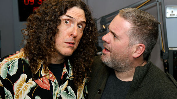 logo for The Chris Moyles Show - Thursday - with Gary the robot and 'Weird Al' Yankovic